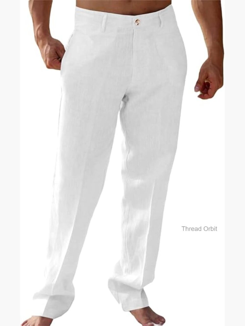 Men's Linen Casual Pants Elastic Waist Straight Leg Lightweight Yoga Trousers